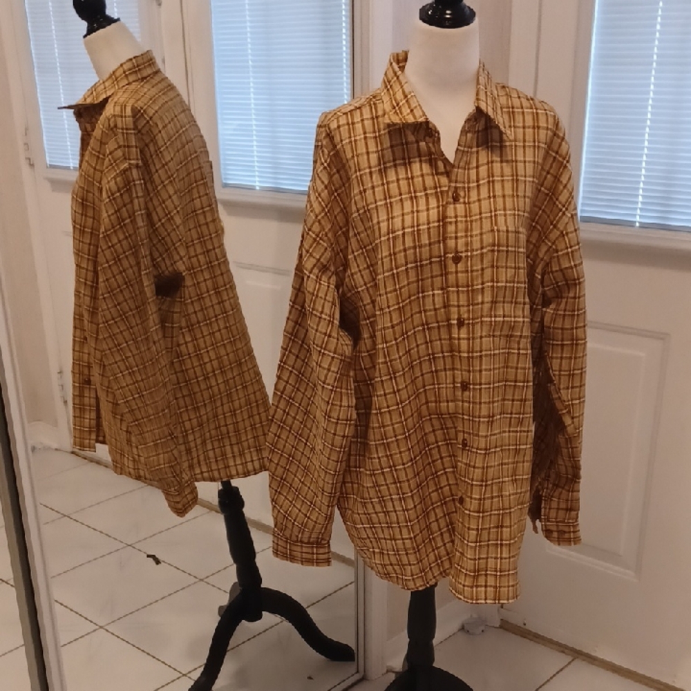 4/$60 Canon Brown & Tan Plaid Shirt - Size XXL